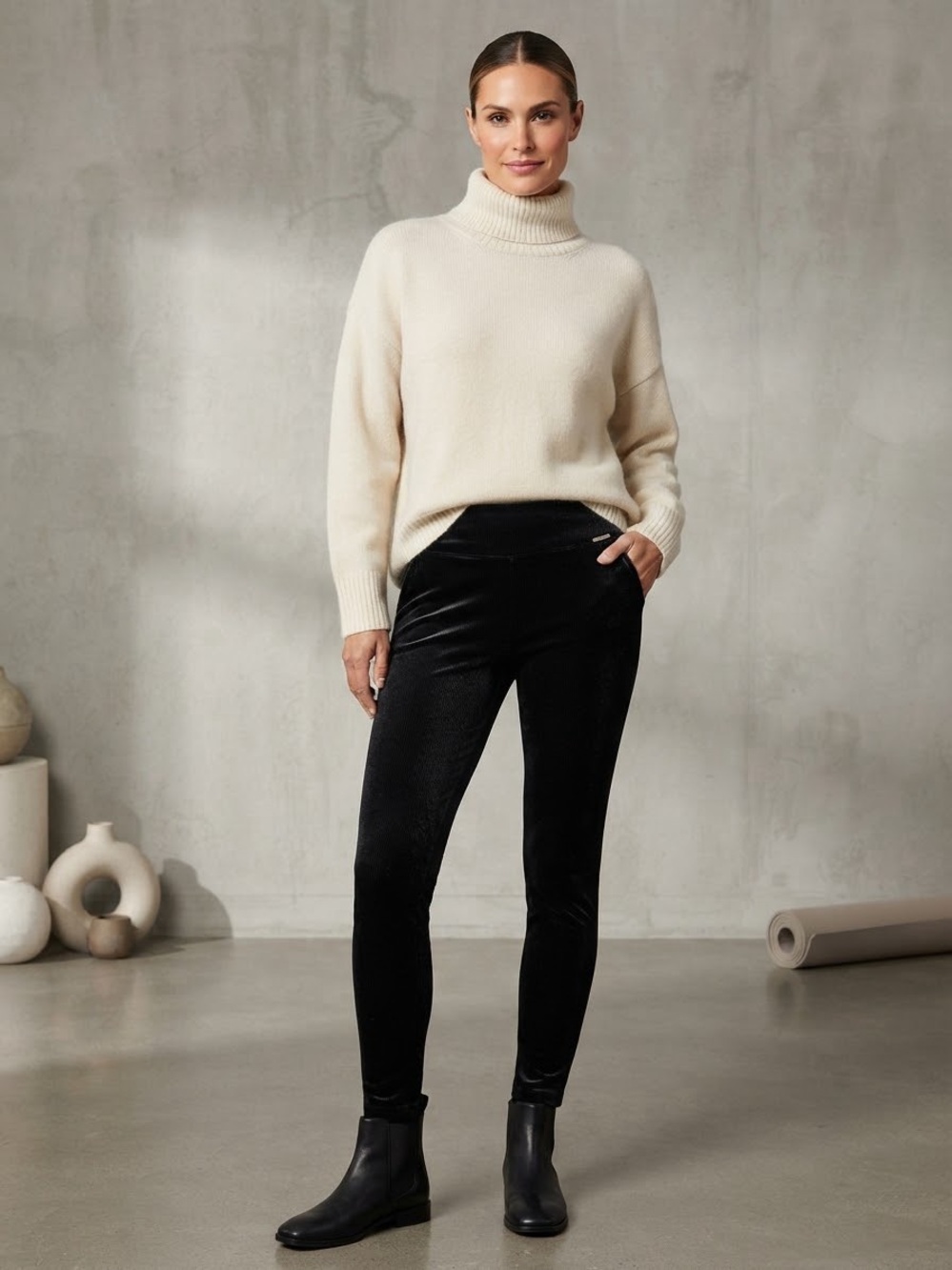 NWOT Tahari High Rise Ribbed Velour Ankle Stretch Leggings Size Large